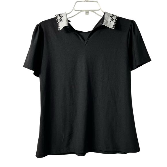 Dark‎ Academia Goth Whimsygoth Black Puff Sleeve Top Embroidered Collar S (2798) - Picture 5 of 5